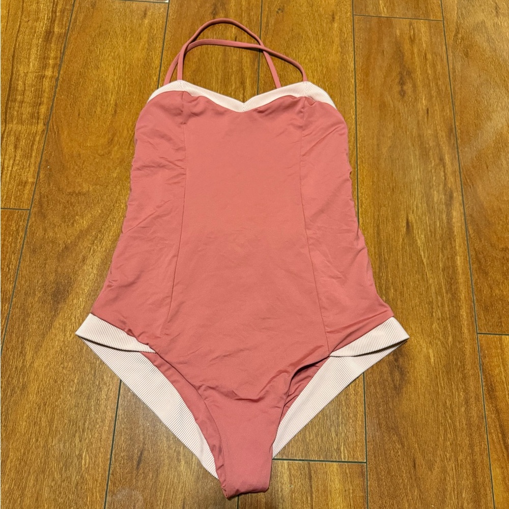 Seea women’s Pink One-Piece Swimsuit with Light Pink Trim